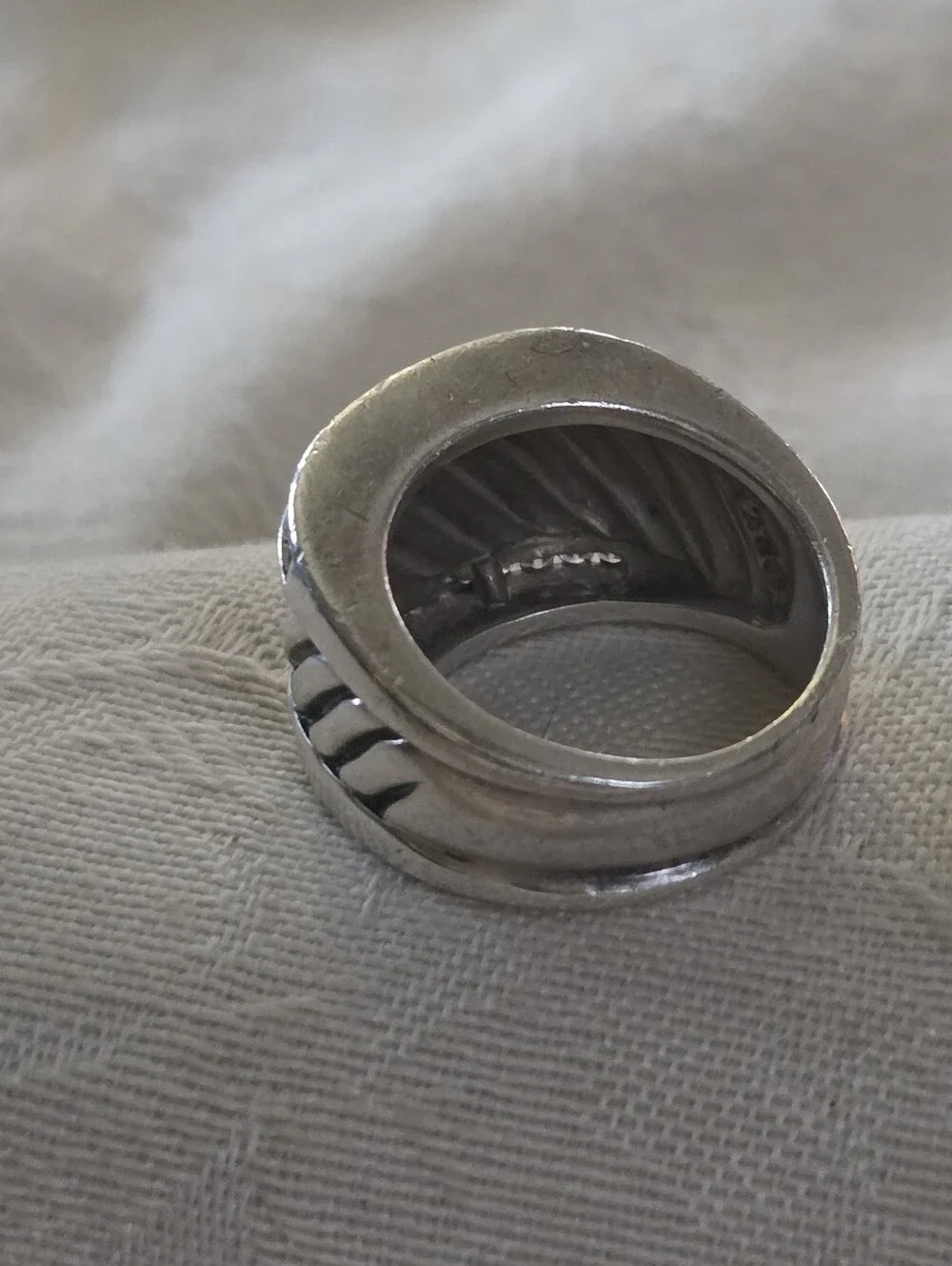 David Yurman Diamond Cable Cigar Band Ring, SS, Size 7